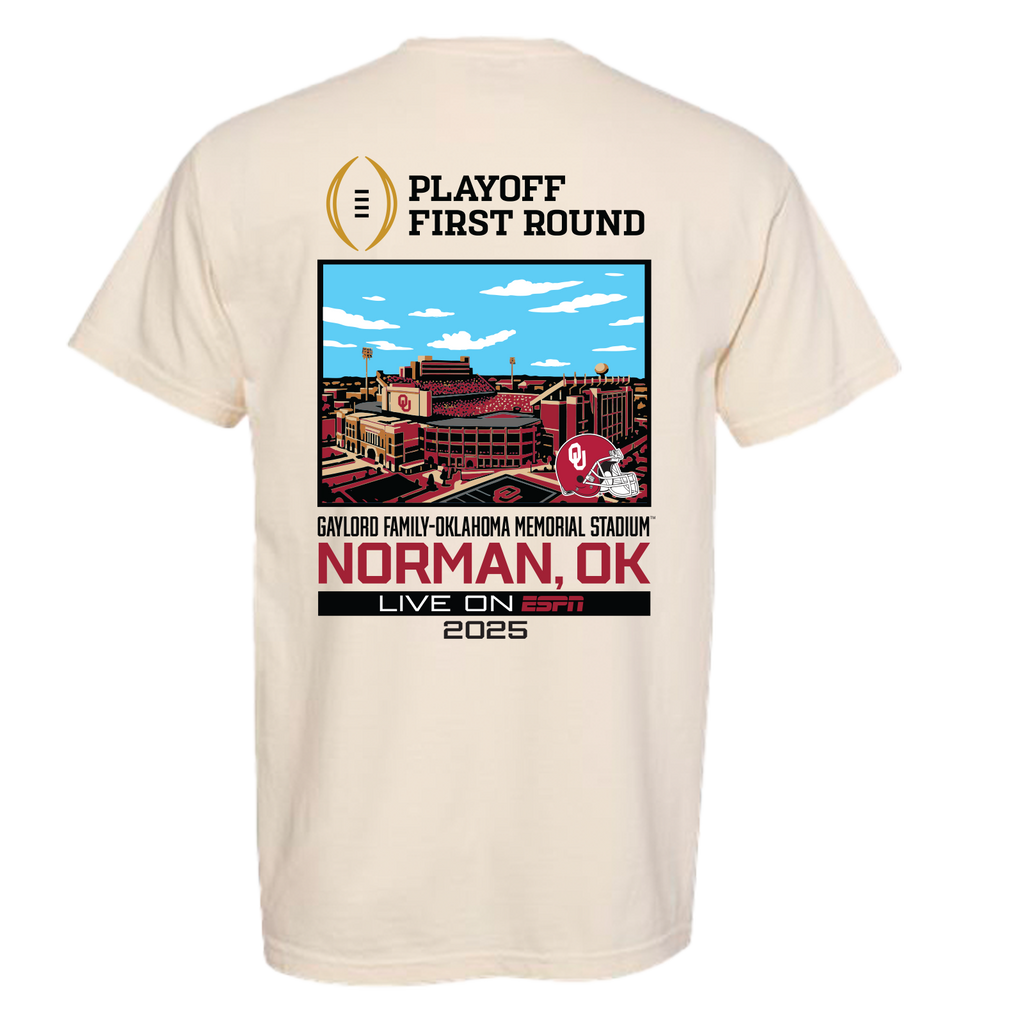 CFP '25|'26 Oklahoma 1st Round Live From Gaylord Family Oklahoma Memorial Stadium Tee
